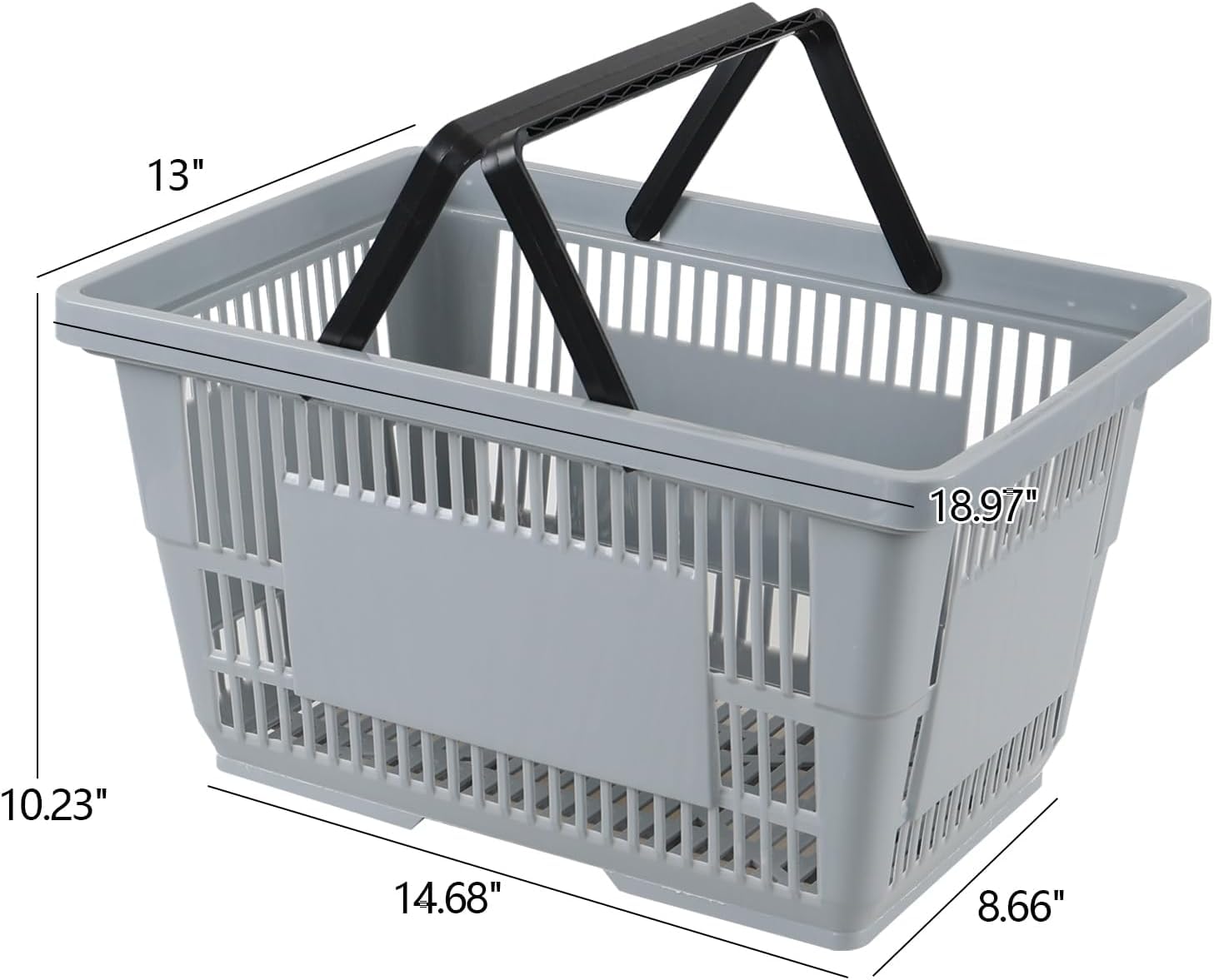 6 Graue Einkaufskörbe Aus Kunststoff Mit Griffen, 28 Liter Stauraum Für Supermarkt, Lebensmittelgeschäft, Einzelhandel, Robust Und Leicht, Perfekt Zum Einkaufen Und Organisieren