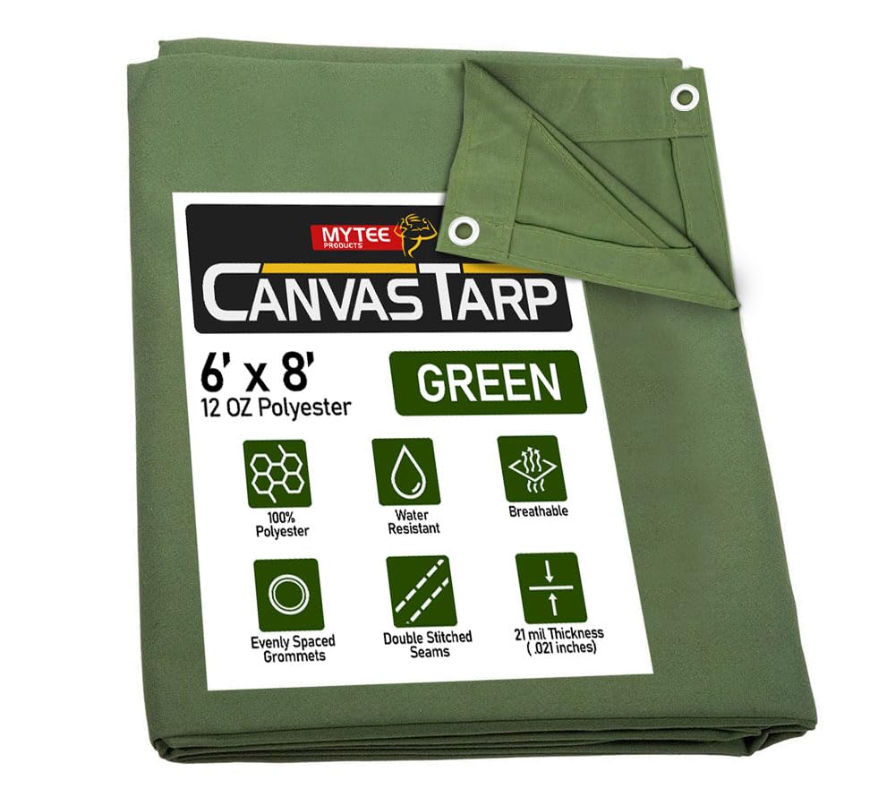 Mytee Products 6' x 8' Green Canvas Tarp 12oz Heavy Duty Water