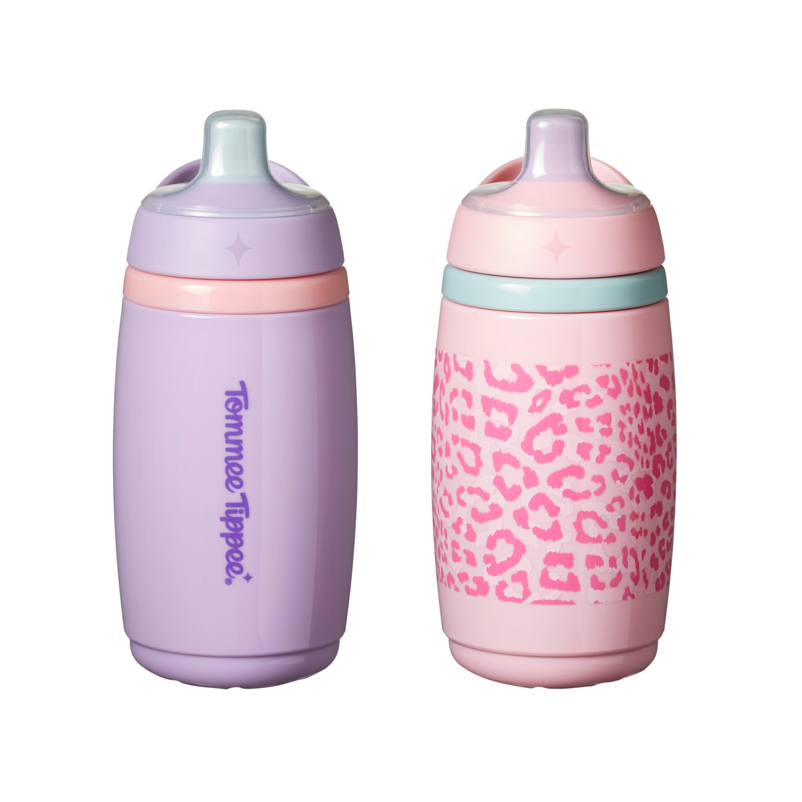 Tommee Tippee Active Spout Toddler Cups, 9 oz, Insulated Sippy Cups For Toddlers 1-3, Silicone Spout, Leak-Proof Valve and Handle, Pink and Purple, Pack of 2, Pink & Purple