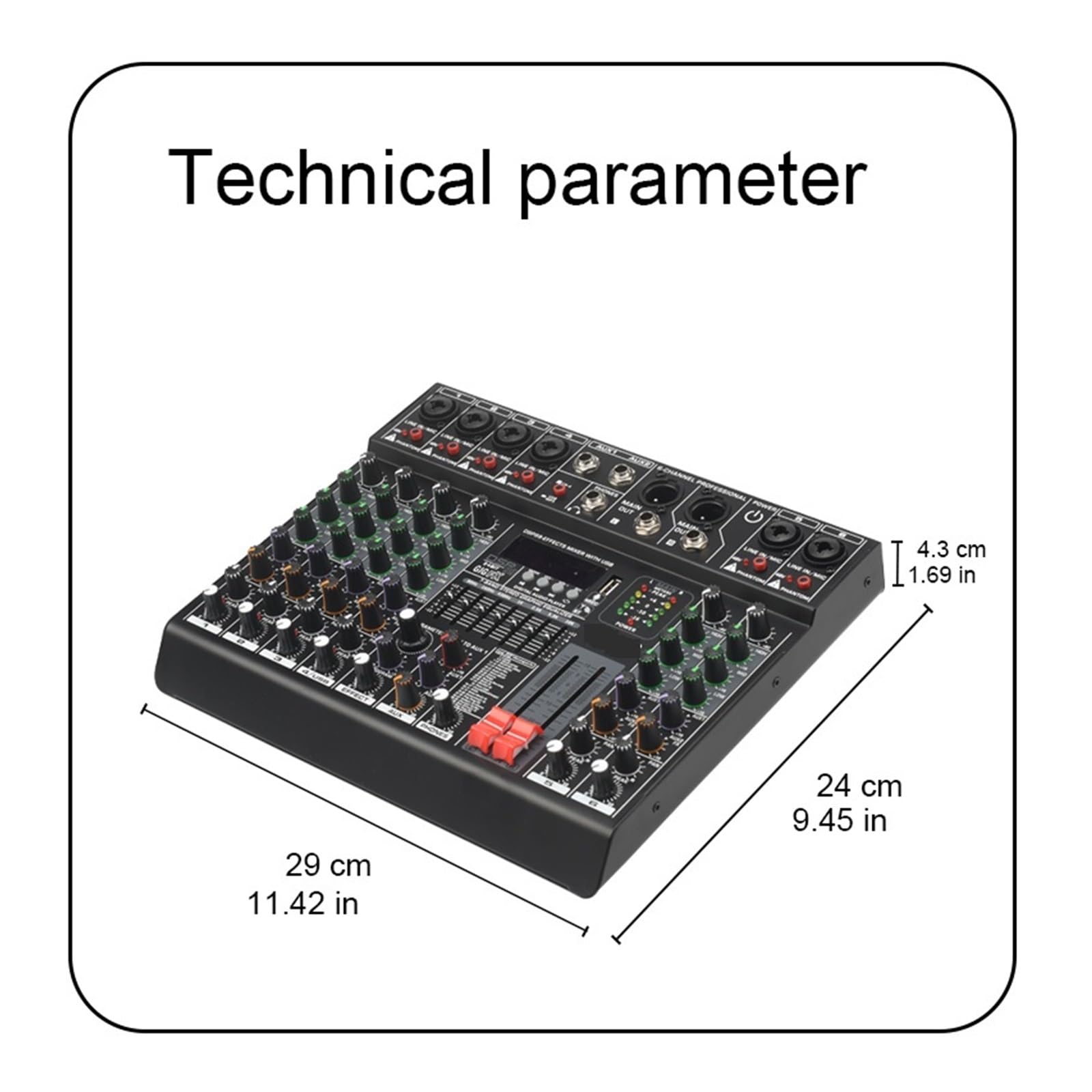 Audiomixer 6 Kanäle Audio DJ Mixer Individuelle 48V 2 AUX Ausgang Mischpult 99 Effekte USB Play Sound Mix Table