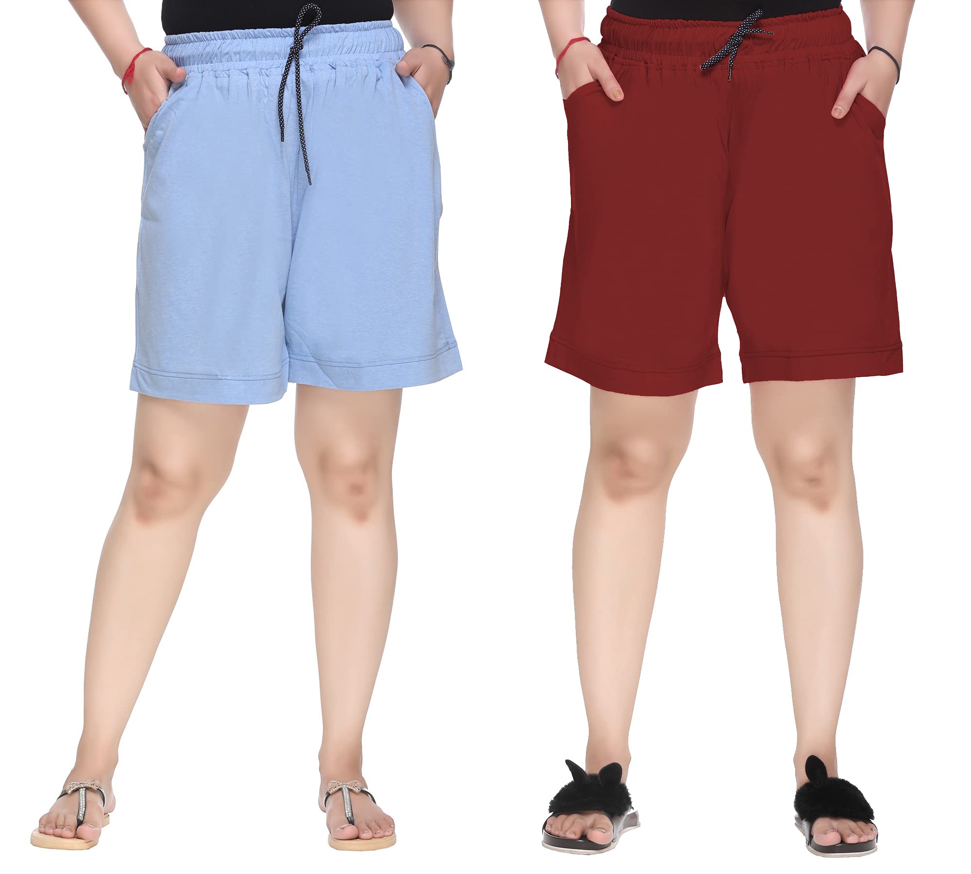 Women Plain Comfortable Plus Size Barmuda/Shorts for Sports, Yoga, Daily Use Gym, Night Wear, Casual Wear for Ladies - Pack of 2, 3XL to 5XL-image-48