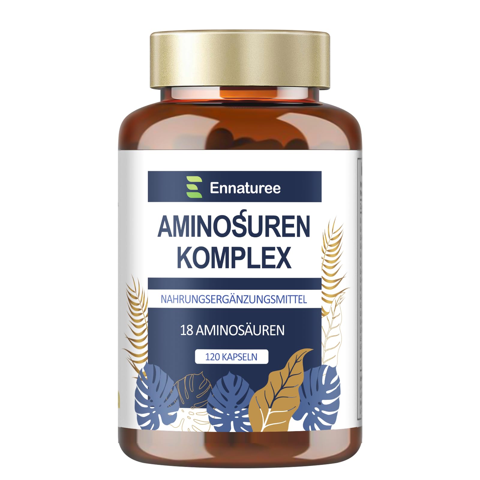 18 Aminosäuren Komplex Hochdosiert - 9 EAA + 9 NEAA, Aminosäuren Kapseln mit BCAA - 120 Kapseln