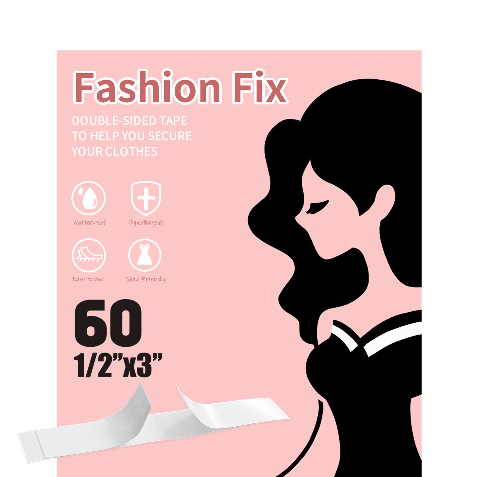 Double Sided Tape for Clothe to Skin 60 Strips,Fashion Tape to Skin,Tape for Women Clothing and Body,Strong Adhesive Body Clothe Tape