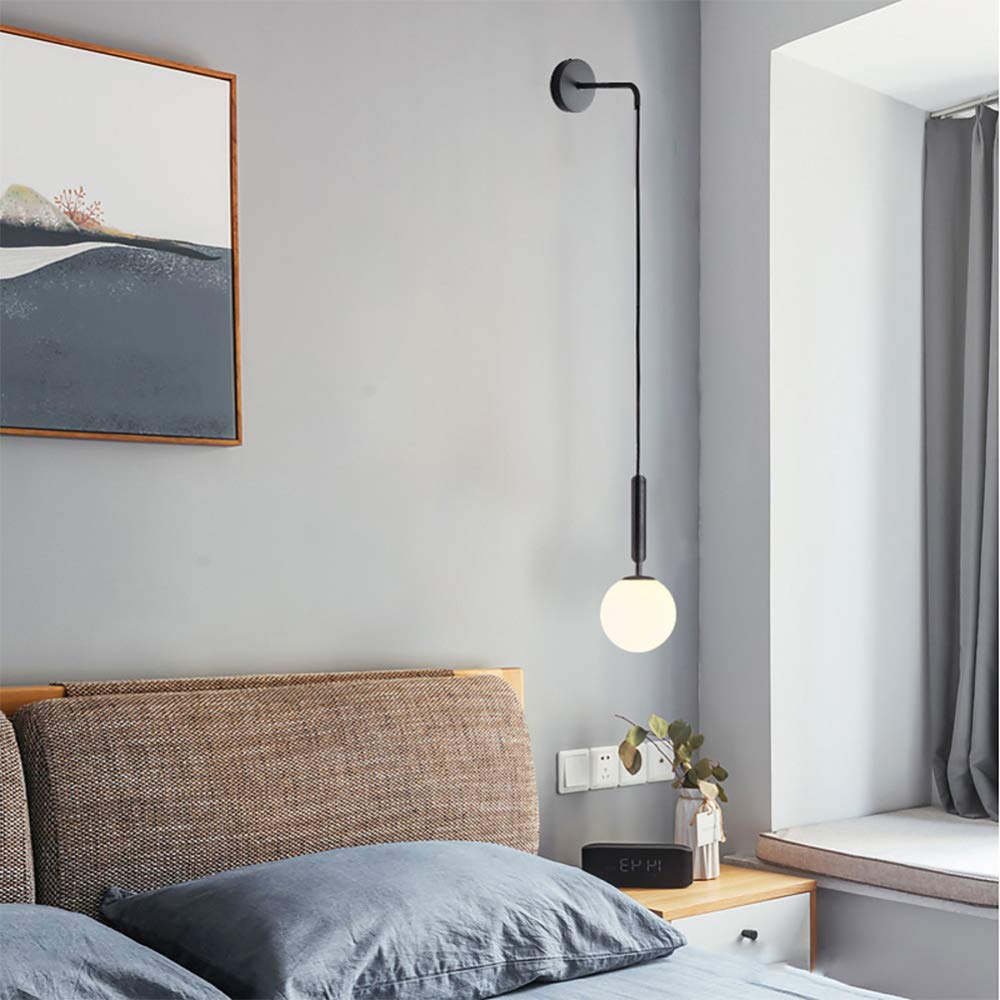 Airui Black+Milkywhite Nordic Style Wall Light Modern E27 Glass Sconce Wall Lamps For Living Room Bedroom Bedside Lamp Indoor Pendant Wall Lighting Fixture,-Warmlight