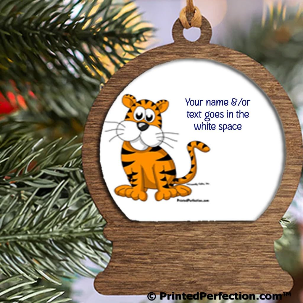 PrintedPerfection.com Personalized Tiger - Male Wooden Snow Globe Shaped Christmas Ornament