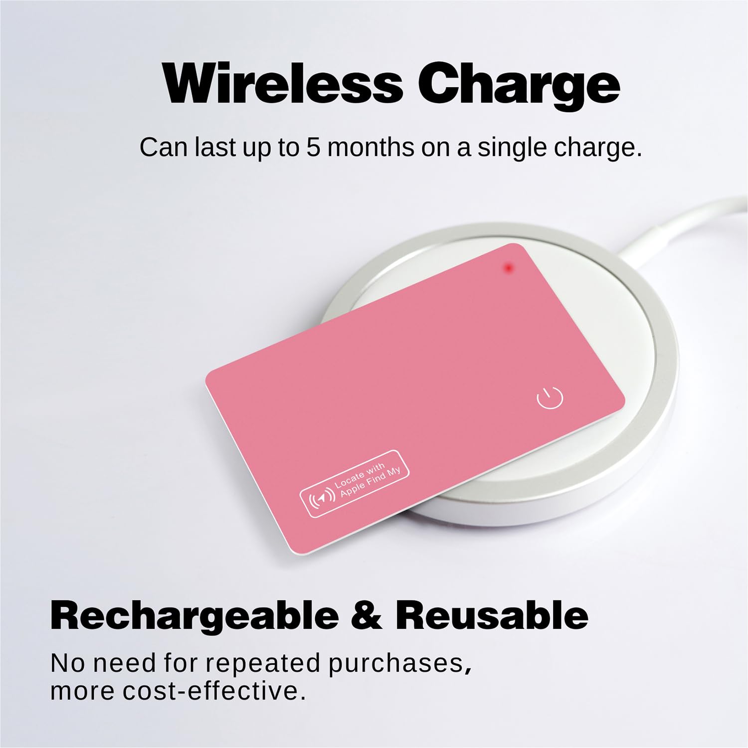 Reyke Scheda di tracciamento del Portafoglio Sottile, compatibile con Apple Find My (solo iOS), per etichette bagagli, telefoni cellulari, passaporti, rosa