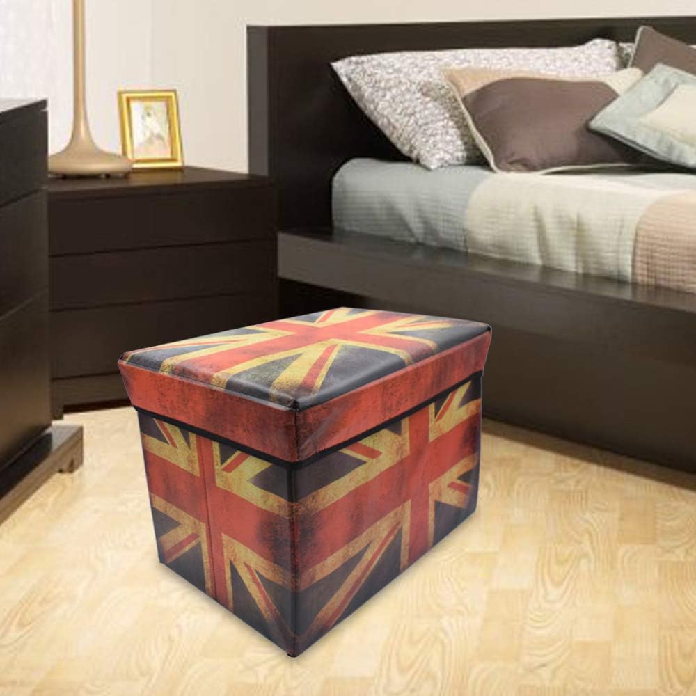 STORIA Folding Organizer Storage Ottoman Bench Footrest Stool Coffee Table Cube, Camping Fishing Toys Chest Stool, Quick & Easy Assembly (UK Flag Design, 31 * 31 * 48 cm)-image-20