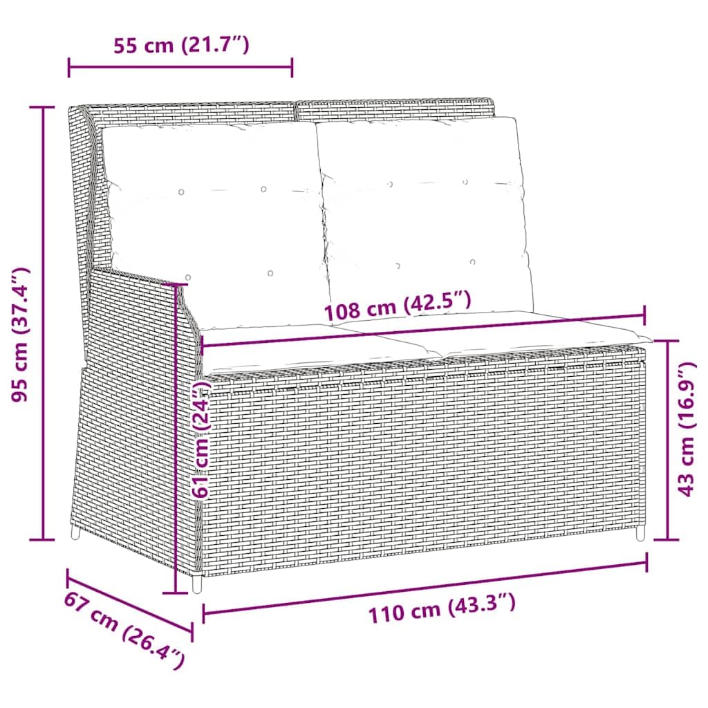 Poltrona da giardino reclinabile con cuscini imbottiti, rattan sintetico resistente alle intemperie, schienale e poggiapiedi regolabili, struttura in acciaio stabile, fodere