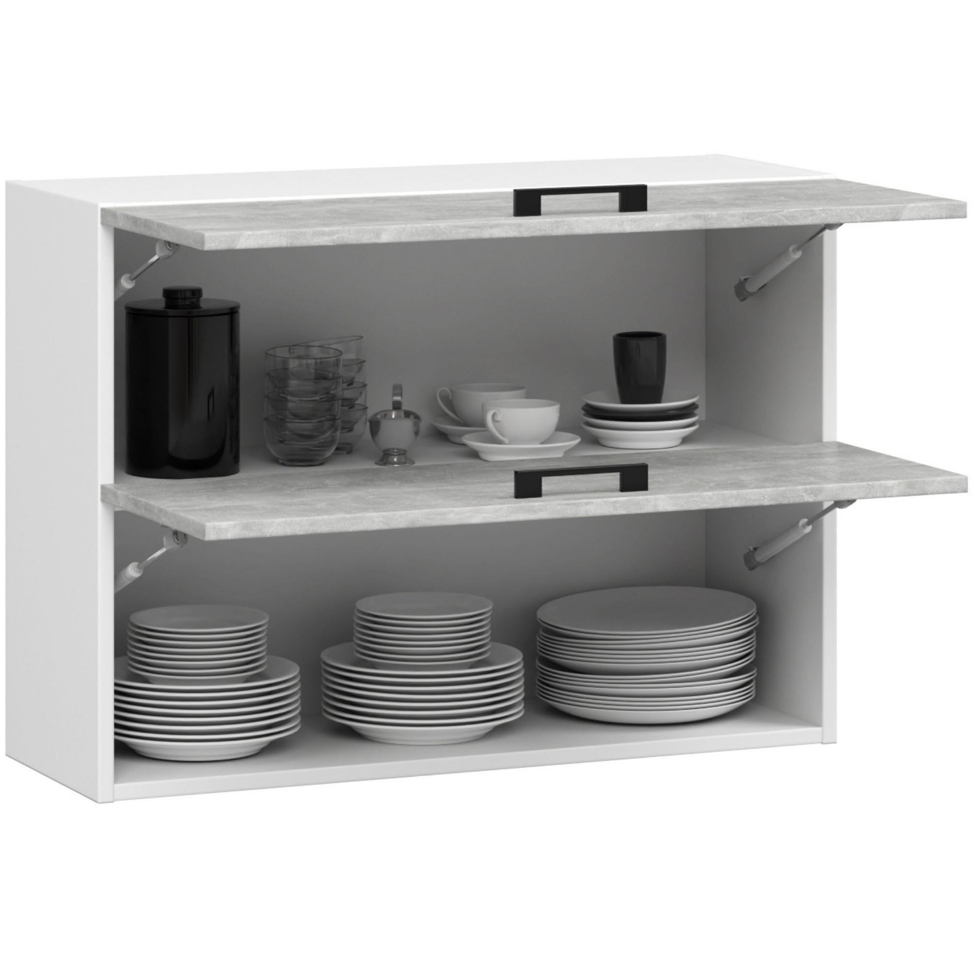 AKORD | Armoire de Cuisine Suspendue - Oliwia 80 cm G2 | Meuble avec 2 Portes et 2 Étagères | Armoire de Rangement | 80 x 30 x 58 cm | Blanc & Béton