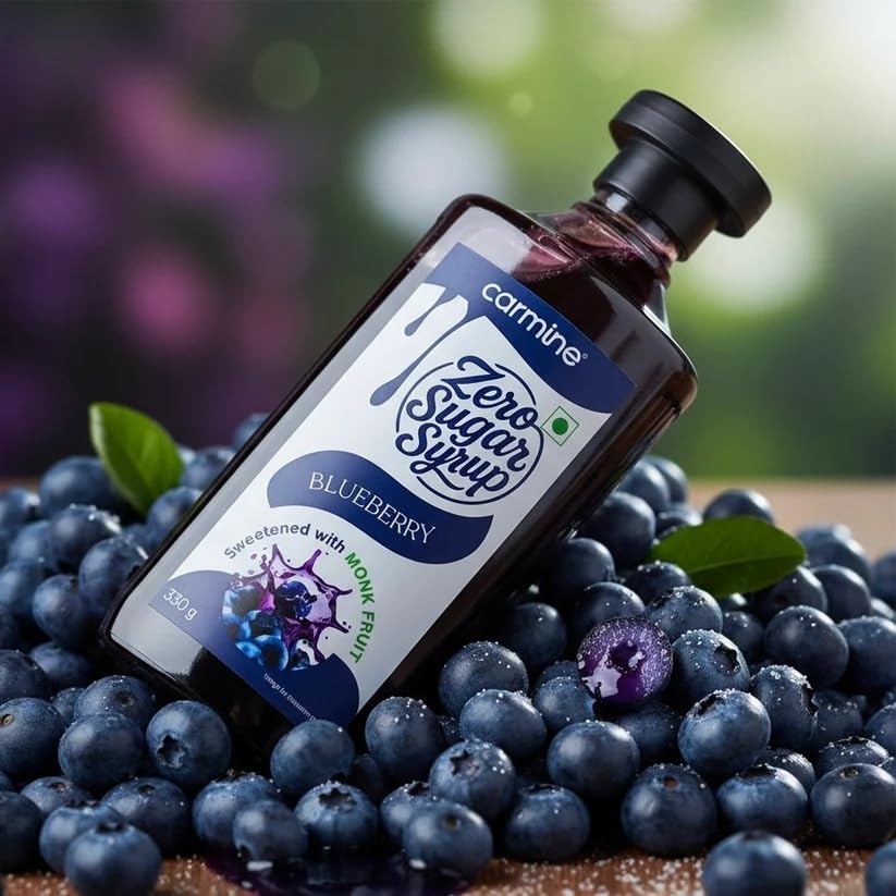 Image of Carmine Zero Sugar Blueberry Syrup - 330g | New & Improved Recipe | Sweetened with Pure Monk Fruit | Natural, Plant-Based Sweetener | No Added Sugar or Artificial Ingredients