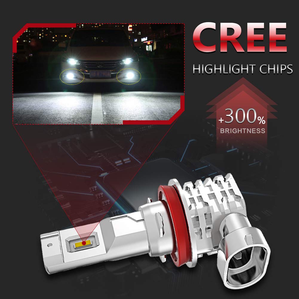 NATGIC H8 H11 H9 LED Koplamp Lampen High Power 55W C-REE Chip Super Heldere 12000LM Mini Ontwerp Alles-in-Een Conversie Kit 6000K Xenon Wit -2 Yr Garantie (Pack van 2
