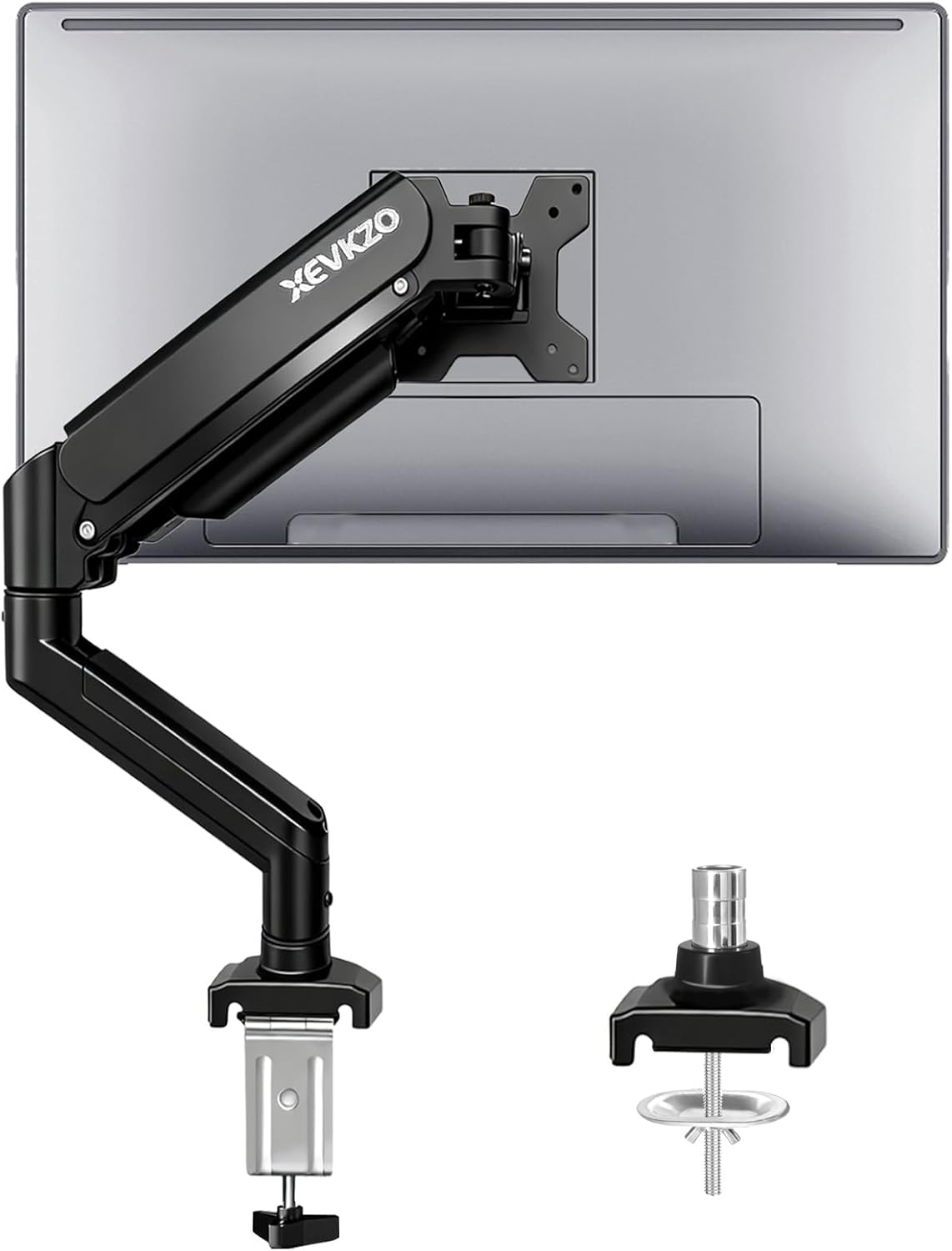 Single Monitor Arm - Gas Spring Monitor Stand for 13 to 34 Inch Screens, Adjustable VESA Mount with C-Clamp & Grommet Base, Full Motion (Tilt, Swivel, Rotation), Supports 4.4-22 lbs