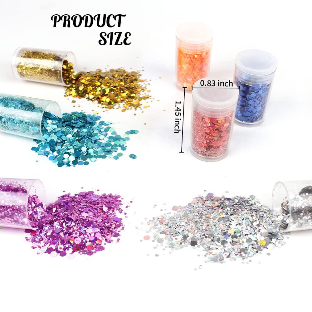 Holographic Chunky Glitter Set of 45 - Fine Craft Sparkle Sequins, Iridescent Flakes for Resin, Body, Face, Eye, Nail Arts, Slime, Tumbler, Festival - Makeup and Craft Supplies