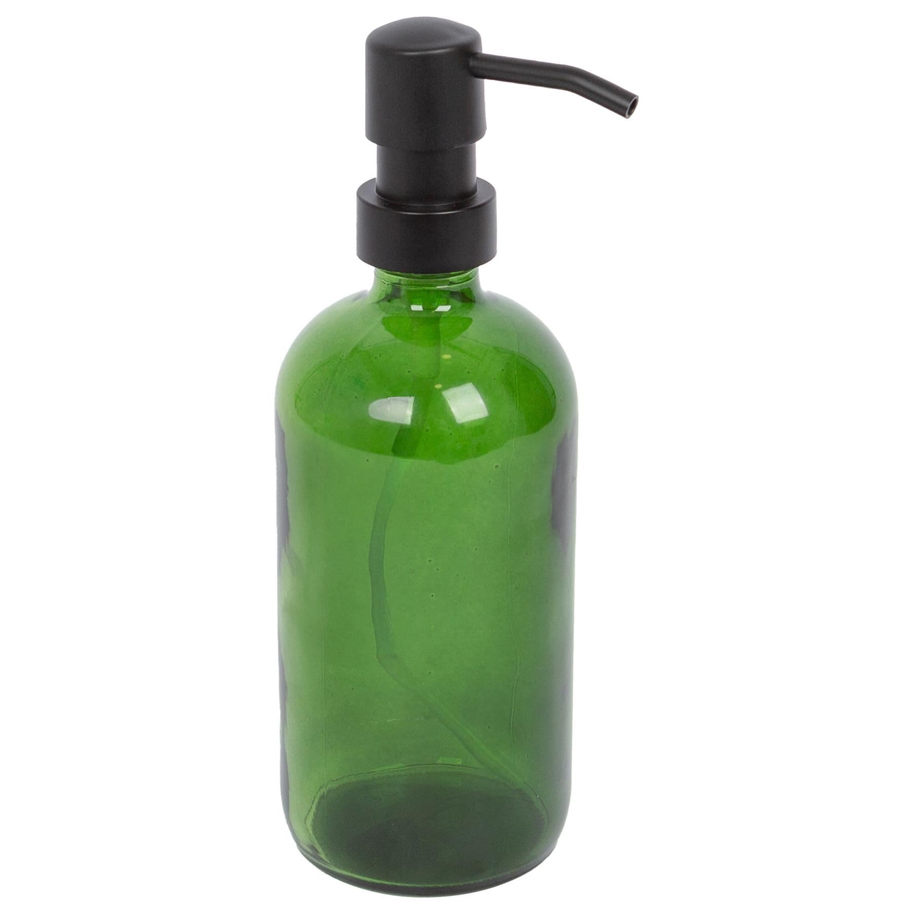 Harbour Housewares Green Glass Soap Dispenser 500Ml - Refillable Hand Wash Or Lotion Bottle With Black Pump - Bathroom And Kitchen Accessory For Sink Countertops, Spa Décor Or Home Organisation