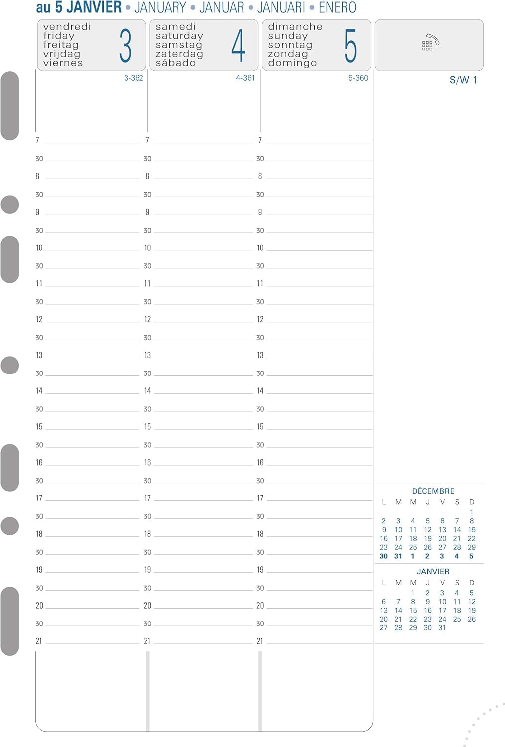 Exacompta 28272E Recharge Organiseur Exatime 21 15x21 cm 1 Semaine sur 2 Pages Septembre 2026 Décembre 2027