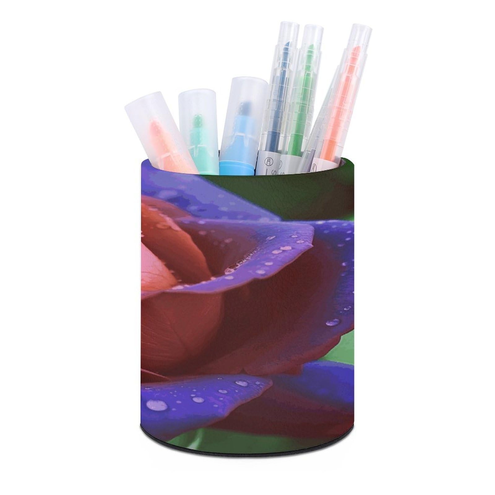 MUSM Rose Pen Holder Large Capacity Pen Holder Modern PU Pencil Holders Durable Waterproof Pens Cup for Home Office Desktop Organizer