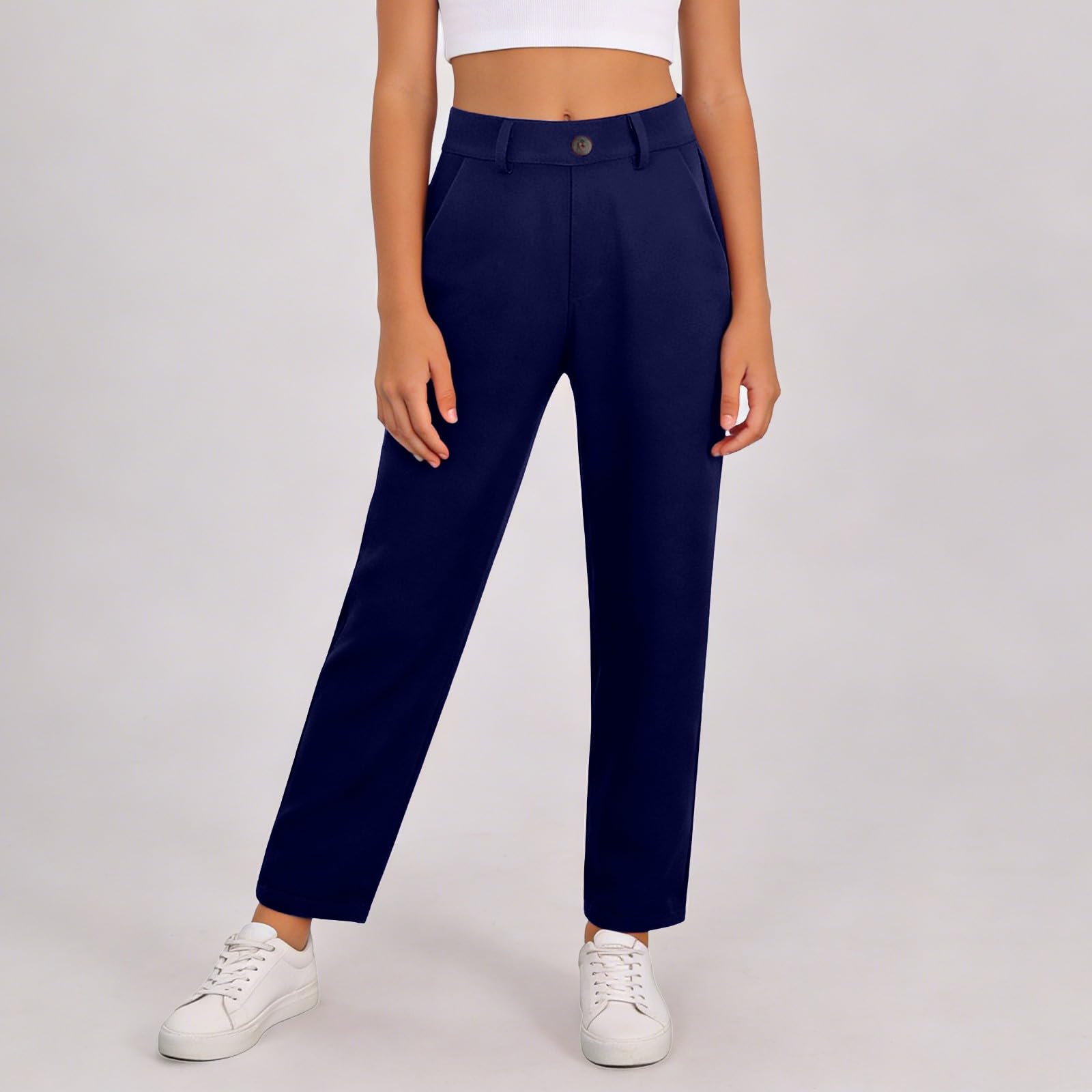 Pantalón de cintura alta con bolsillos, traje para la escuela y las salidas