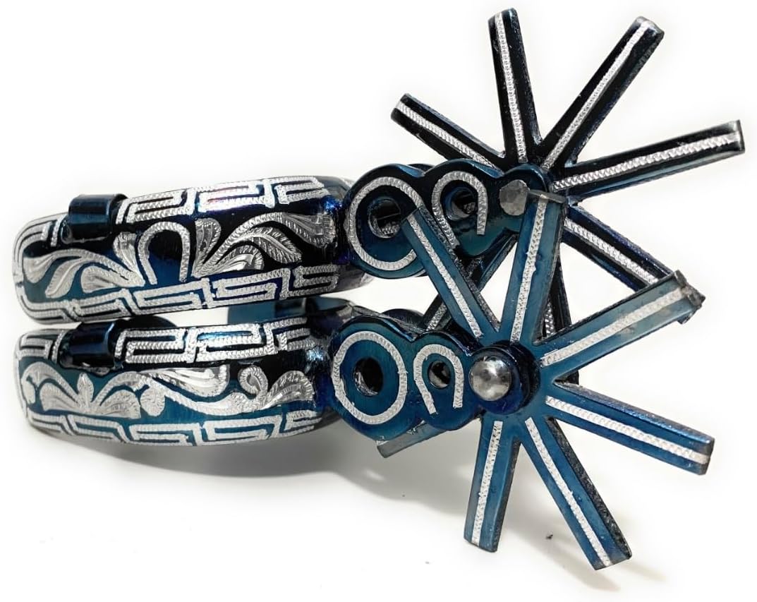 Charro Saddle Blue Spurs, Western Saddle Riding Spurs, Espuelas Charras Para Caballo