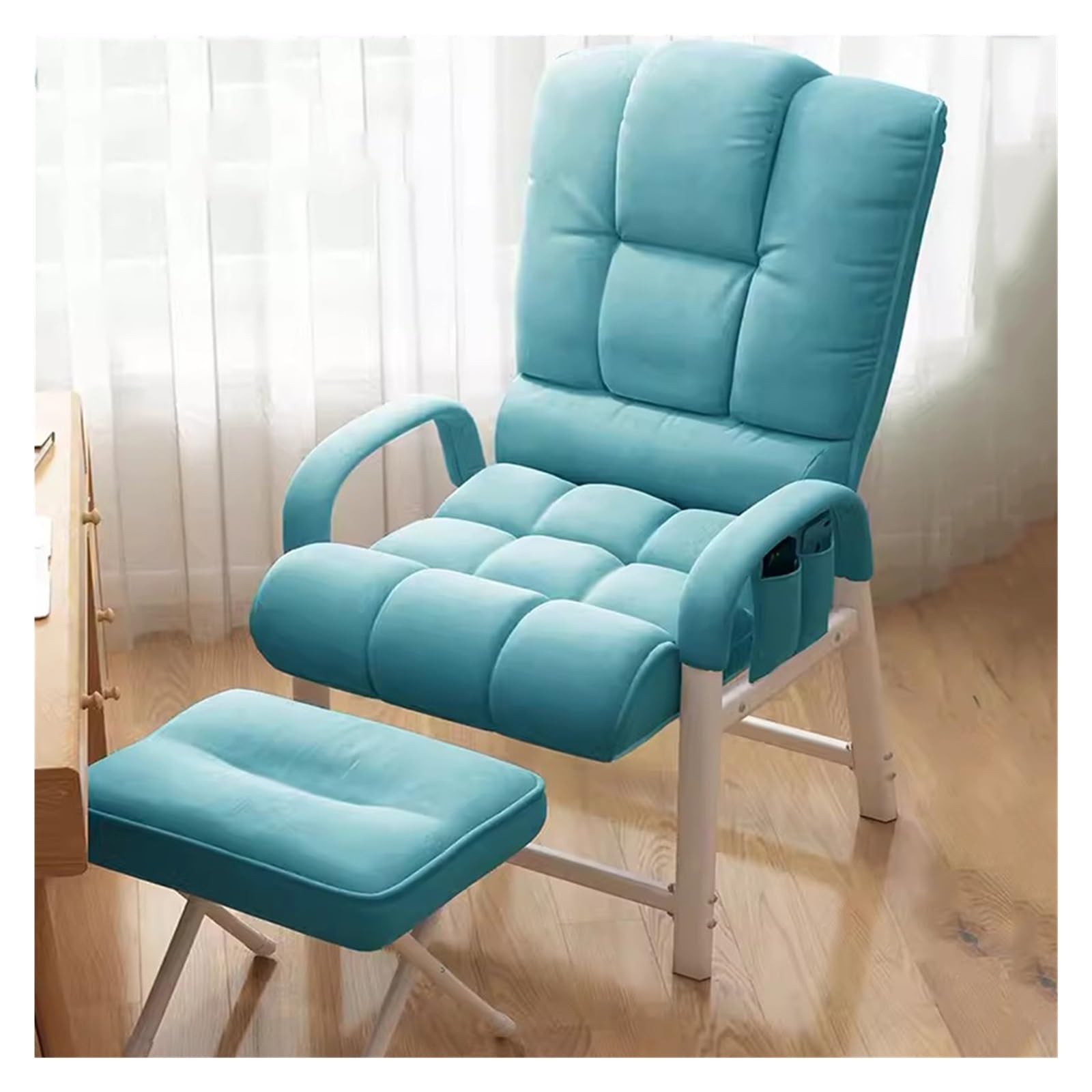 Poltrona reclinabile Mid Century Modern in Tessuto con poggiapiedi Greenr Single Sofa Club Chair e Set Pouf per Soggiorno, Ufficio, Piccoli spazi (Blu)