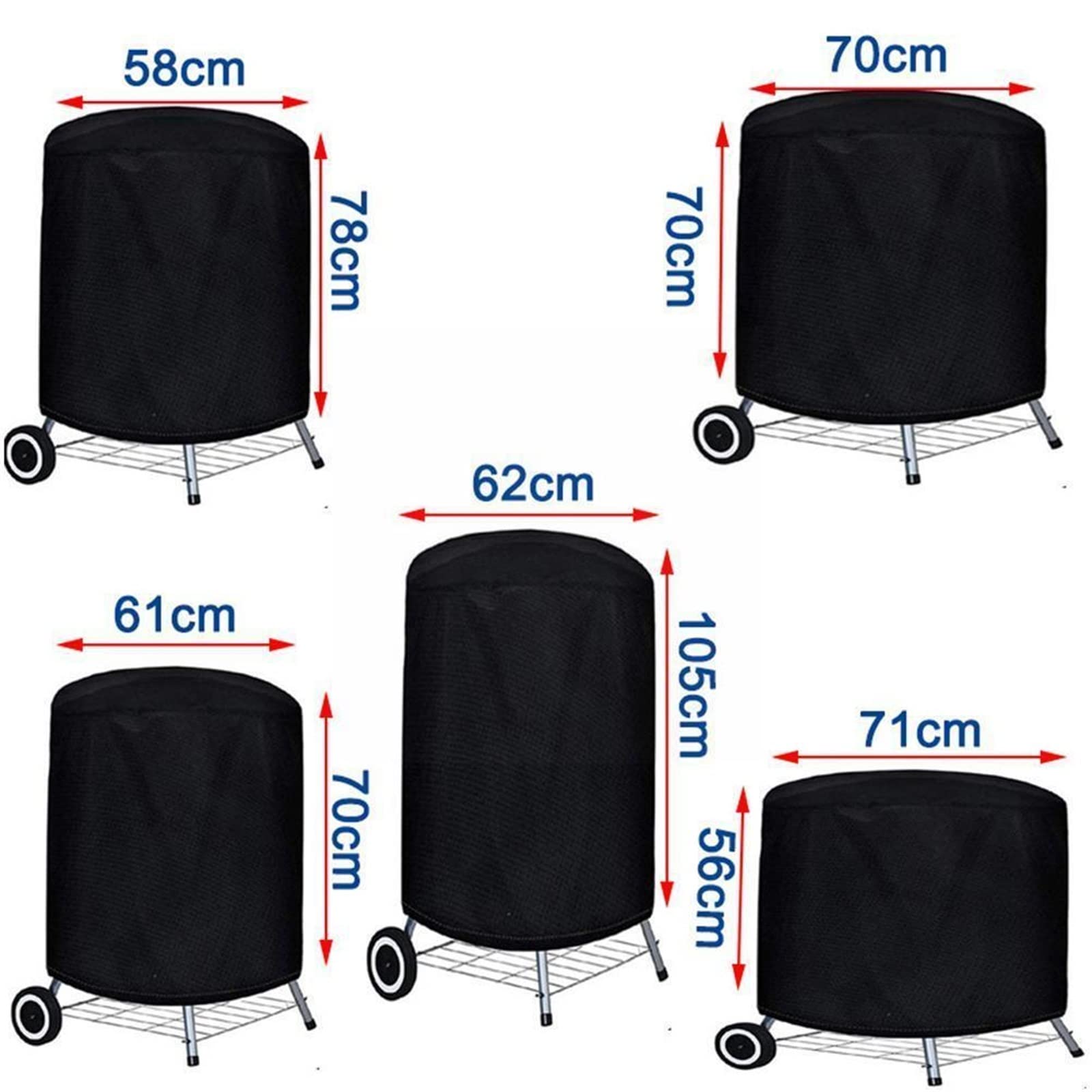 Funda para Barbacoa de Exterior, Resistente al Polvo y al Agua, para Uso intensivo, Color Negro, Redonda, Resistente a la Lluvia.