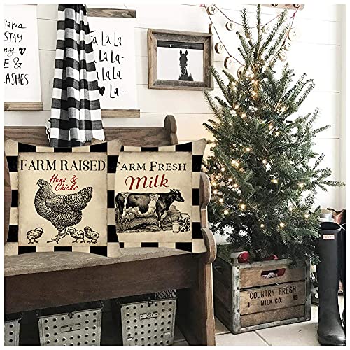 Rustic-Farmhouse-Pillow-Covers-Farm-Animal-Throw-Pillow-Case-Buffalo-Plaid-Sheep-Chicken-Pig-Cow-Country-Cushion-Cover-for-Couch-Sofa-Cotton-Linen-18×18-Set-of-4 Rustic Farmhouse Pillow Covers Farm Animal Throw Pillow Case Buffalo Plaid Sheep Chicken Pig Cow Country Cushion Cover for Couch Sofa Cotton Linen 18×18 Set of 4