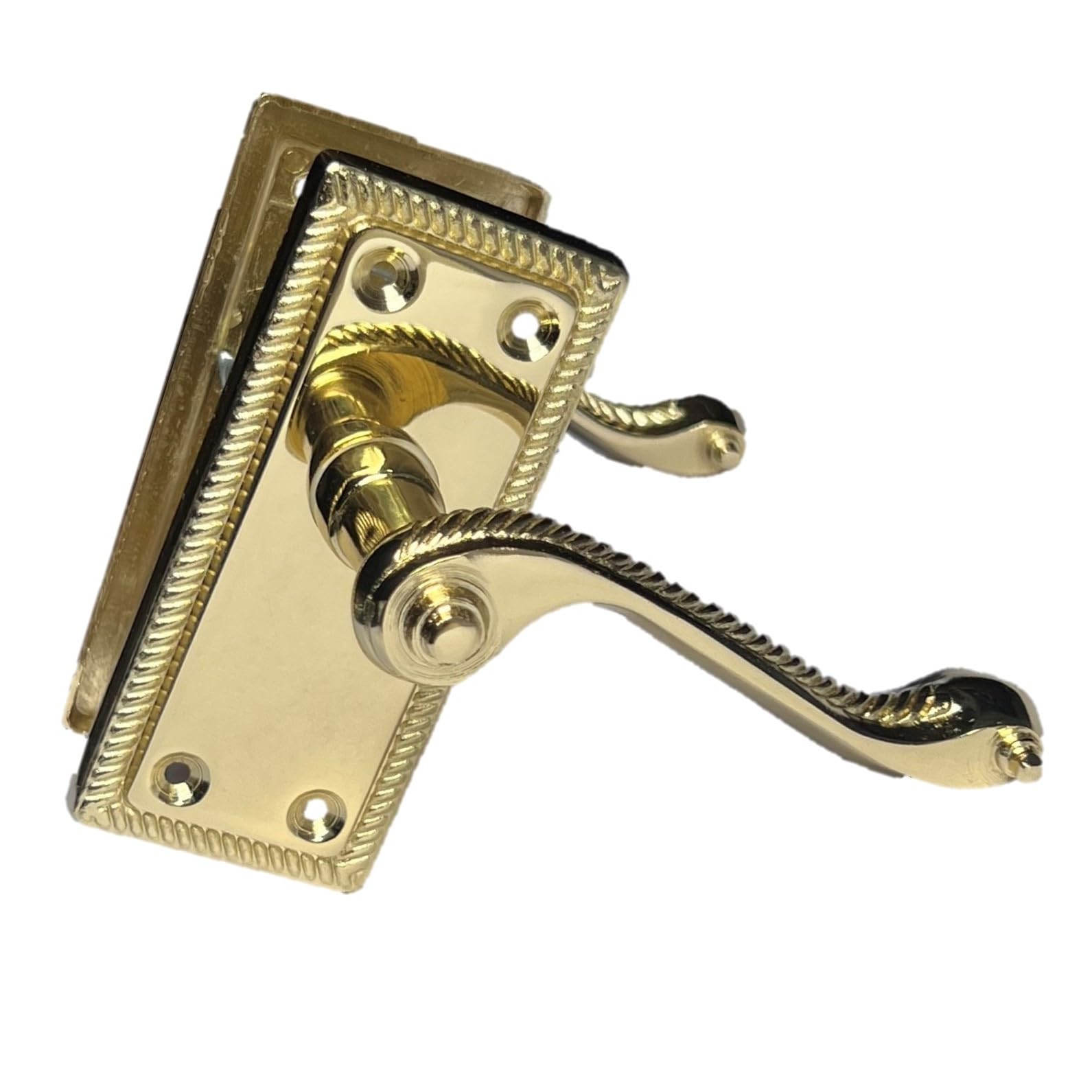 Epsom Door Handle Georgian Scroll Brass Door Handle Set – Internal Lever Handles with Backplate (108mm x 48mm) – Classic Polished Brass-Plated Finish – Pair