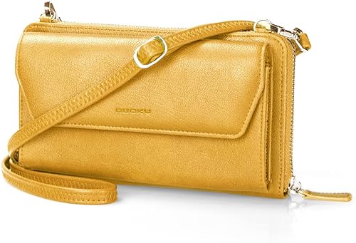 nuoku Cartera RFID para mujer, bolso cruzado con cremallera alrededor de 2 correas