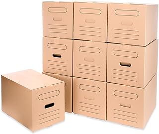 Pack of 10 Cardboard Boxes Moving Storage Transport, Box with Handles for Easy Handling, Dimensions 50 x 30 x 30 cm, Ultra-Resistant Cardboard Box, 100% Eco-Friendly