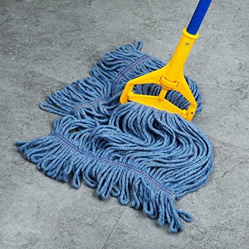 Image of Matthew Cleaning Heavy Duty Mop Head Commercial Replacement for General and Floor Cleaning , Wet Industrial Blue Cotton Looped End String Head Refill (Pack of 6) Blue