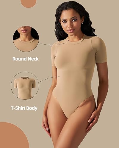 Miniatura 2 de Women's Bodysuit Shapewear, Tummy Control Body Shaper, Round Neck Short Sleeve Soft Thong Jumpsuit