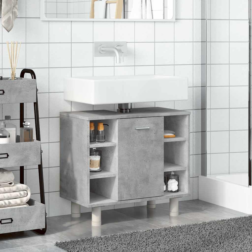 Mangloder Armoire de Salle de Bain Gris béton en Bois d'ingénierie 60x32x53,5 cm avec Porte et poignée, Rangement sous lavabo pour Salle de Bain, Toilette, buanderie, organisé