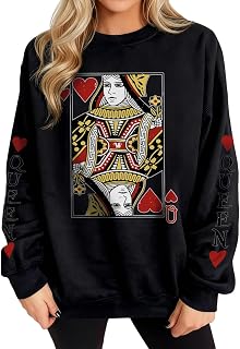Queen Of Hearts Sweatshirt for Women Funny Vintage Womens Shirts Cute Long Sleeve Graphic Pullover Tops