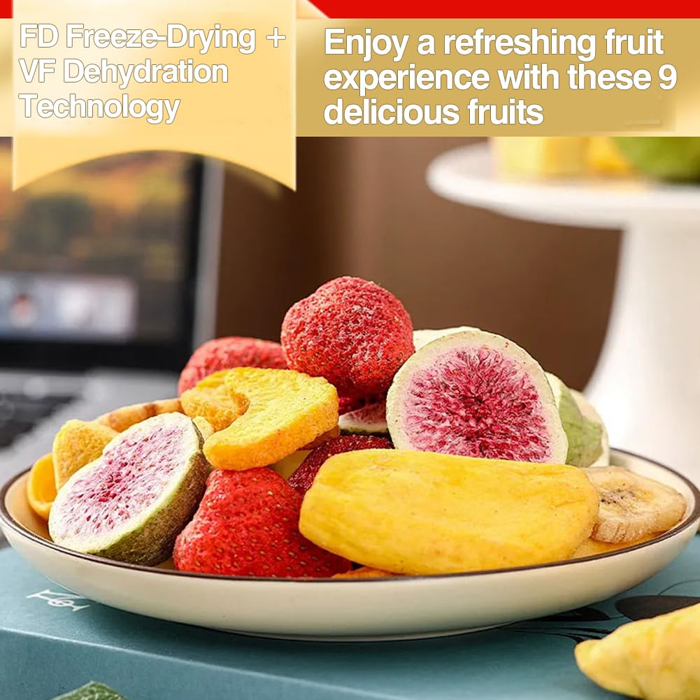 DAMAICHUHAI 9 Types Freeze-Dried Mixed Fruit, Healthy Snacks For Kids，Dried Apples，Kiwi Fruit Dry，Freeze Dried Strawberries Wait，Holiday Gifts，3.5 Ounces（Mixed Pack）