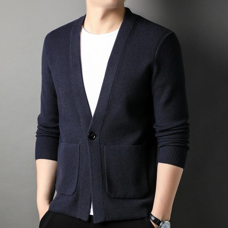 Chaqueta de punto para hombre con bolsillos y diseño simple ideal para primavera 3