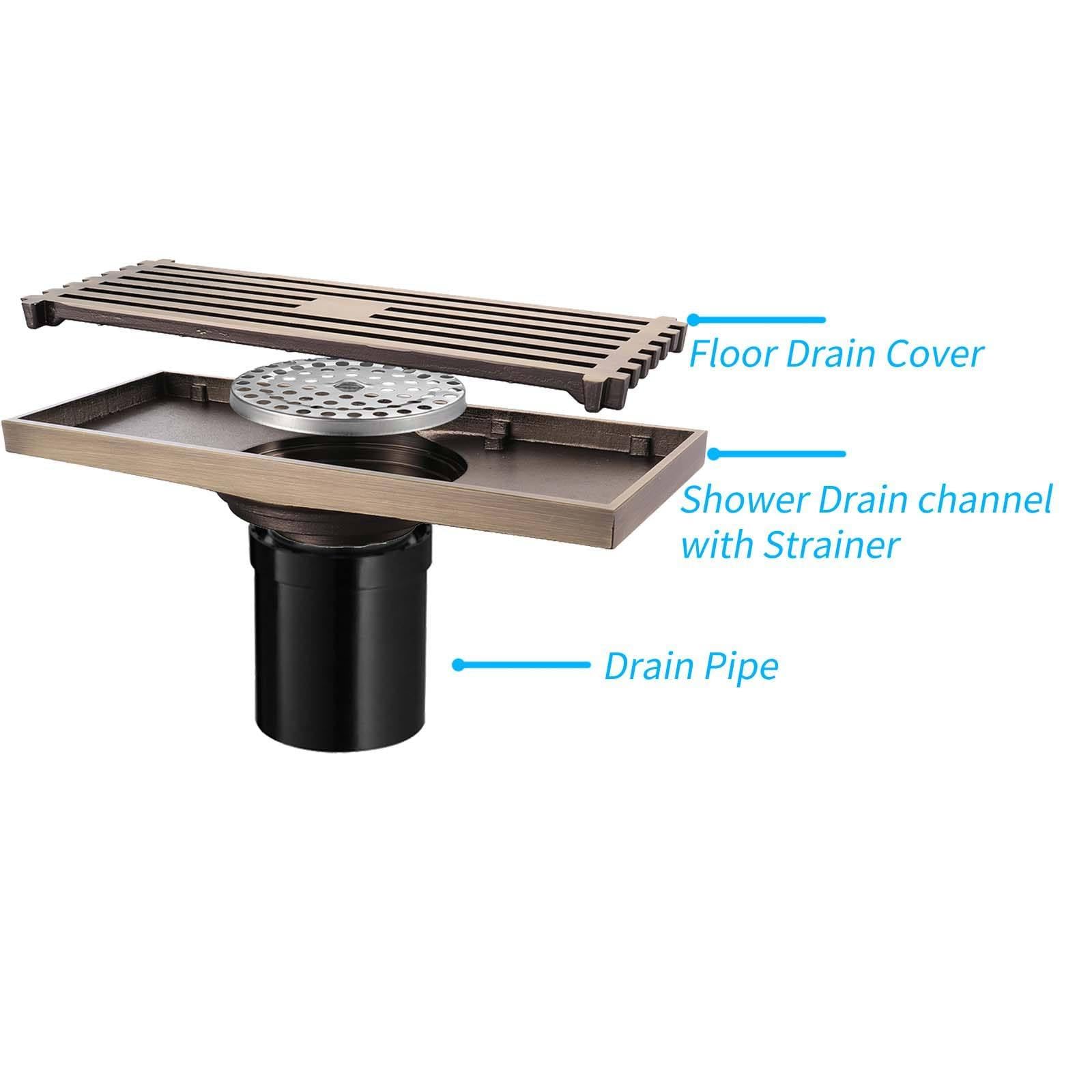 Scarico Doccia a Pavimento Acciaio Inossidabile Piletta Doccia Rettangolo Piletta da Pavimento Rimovibile Scarico a Pavimento Bronzo Scarico del Pavimento 200 * 82mm Adatto per Balcone