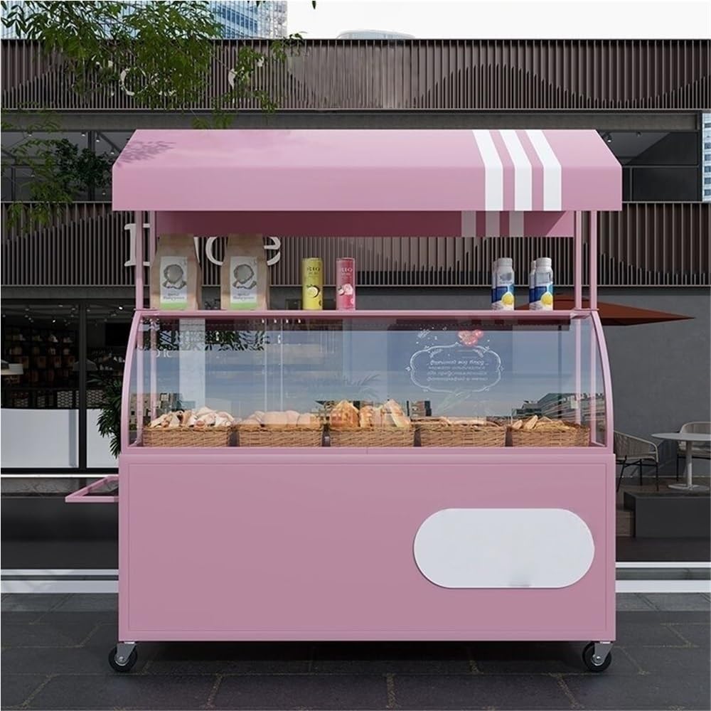 Carrello alimentare con ruote e pannello in acrilico, 140 x 194,8 cm, bancarella del mercato del ferro per eventi di street food e vendita all'aperto, design portatile e creativo
