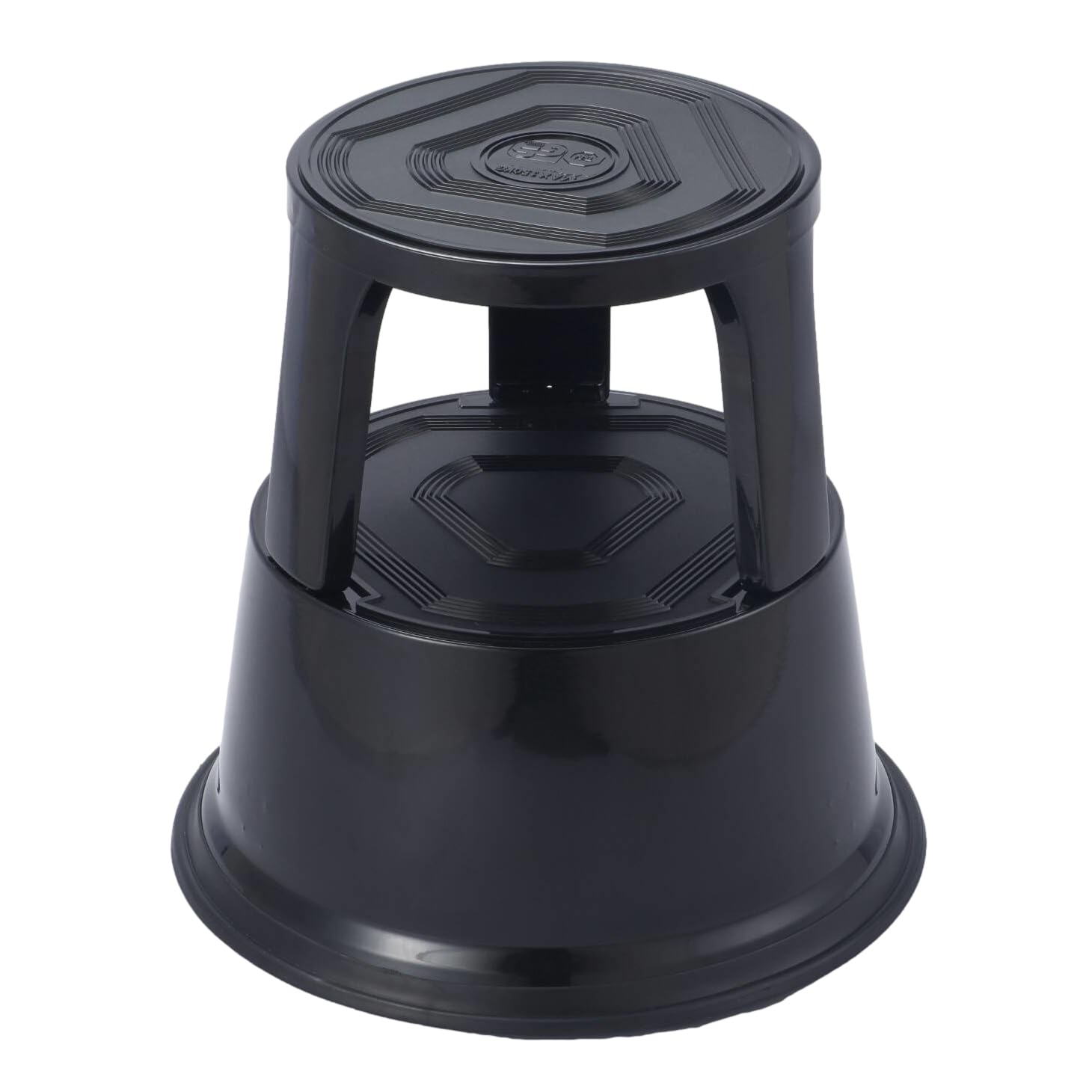 Janrax Black Metal Round Rolling Kick Step Stool With Castor Wheels And 150Kg Load Capacity