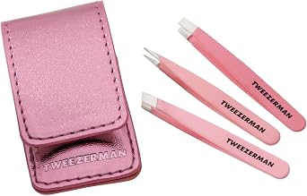 Tweezerman Pink Micro Mini Tweezer Set, 3 Tweezers Slant, Straight, Point
