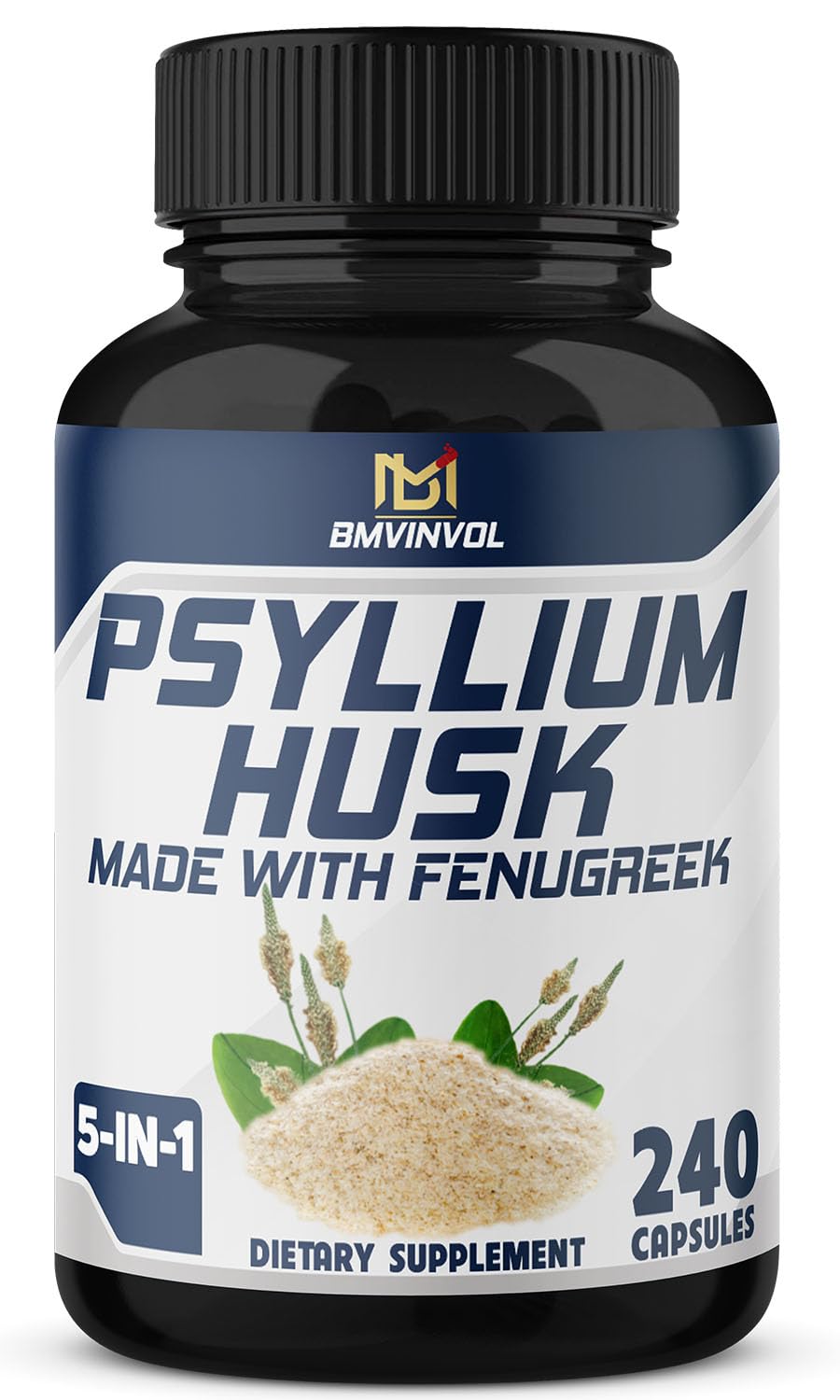 BMVINVOL Premium Psyllium Husk Capsules - 4 Months Supply - Fenugreek, Turmeric, Ginger - Supports Digestive Health and Regularity - 240 Capsules