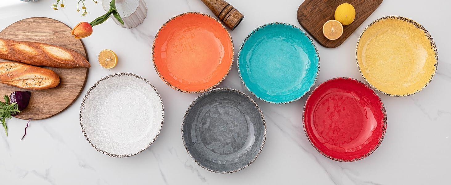 Farmhouse Melamine Pasta Bowls Set of 6, 42 OZ Large Serving Bowls Set, 9.25 inch Ramen Bowls,Wide and Shadow Rustic Red Round Dinner Bowl, Fruit bowl, Noodle Bowl, Salad Bowl Set, Red… - Image 6