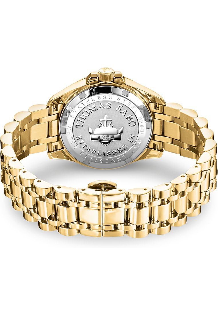 THOMAS SABO Damenuhr Divine Gold schwarzes Zifferblatt goldfarben Edelstahl, Edelstahl Gelbgoldfarben