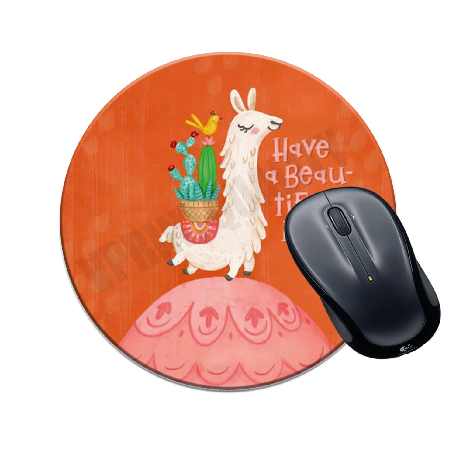 VPRINT QUALITY Round Gaming Mousepad Circle Llama Day Wish Printed Multicolour Size 8x8 inches