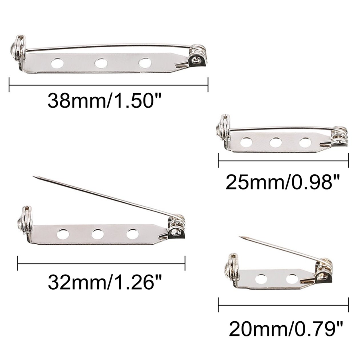 FTVOGUE Sicherheitsnadeln Set – 50 Stück, 20/25/32/38 Mm, Mit Verschluss, Silber