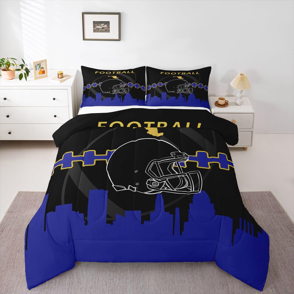 Erosebridal Queen Sports Comforter Set, Football Bedding Set, Boys Football Lovers Quilt Inner Fill, Sports Themed Down Comforter with 2 Pillowcases