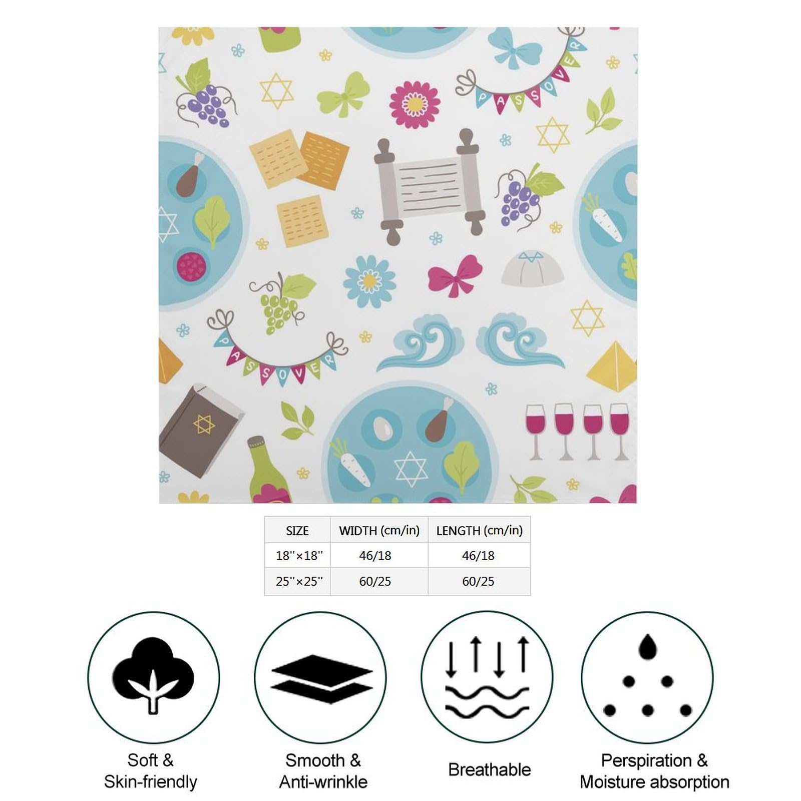 Csemeie Happy Traditional Jewish Passover Bandana Hair Scarf Headband Adjustable Neckerchief for Men Women Decor