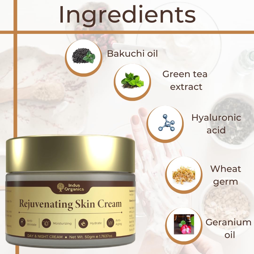 Indus Organics Rejuvenating Skin Cream, Anti-Ageing Cream, Moisturizing, Forming & Smoothing, Wrinkle Lift | 100 gm | 2