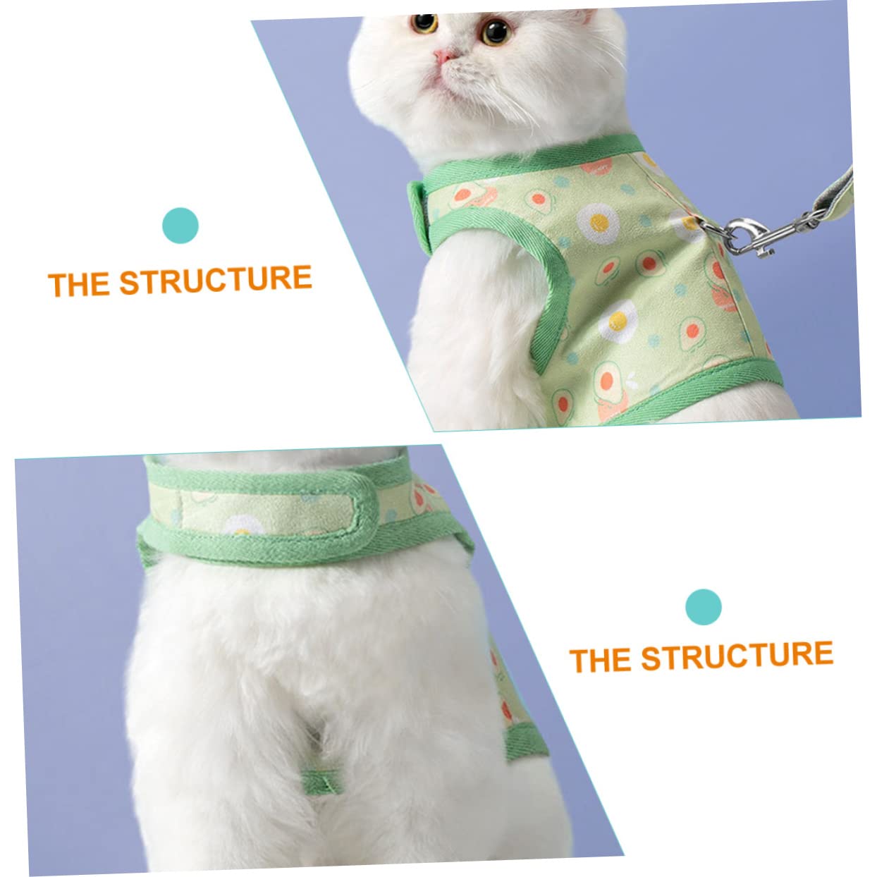 VANZACK 4juegos Arnés De Malla para Gatos con Correa Cómodo y Ligero para Paseos Al Aire Diseño Adorable Aguacate