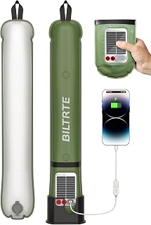24" Inflatable Solar Camping Lantern IP66 TPU Emergency Hiking Light(Green) | 4000mAh Battery | Magnetic Hanging LED Tube | USB-C Rechargeable & Phone Charger for Outages, Backpacking & Survival Kits