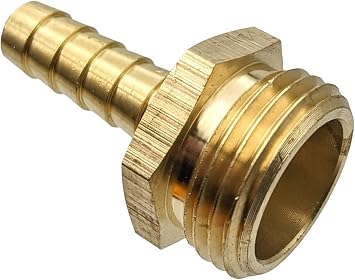 Brass Garden Hose Adapter Fitting, 3/8 Barb and 3/4 GHT Male Connector, Heavy-Duty High-Pressure Support, Rust and Corrosion Resistant