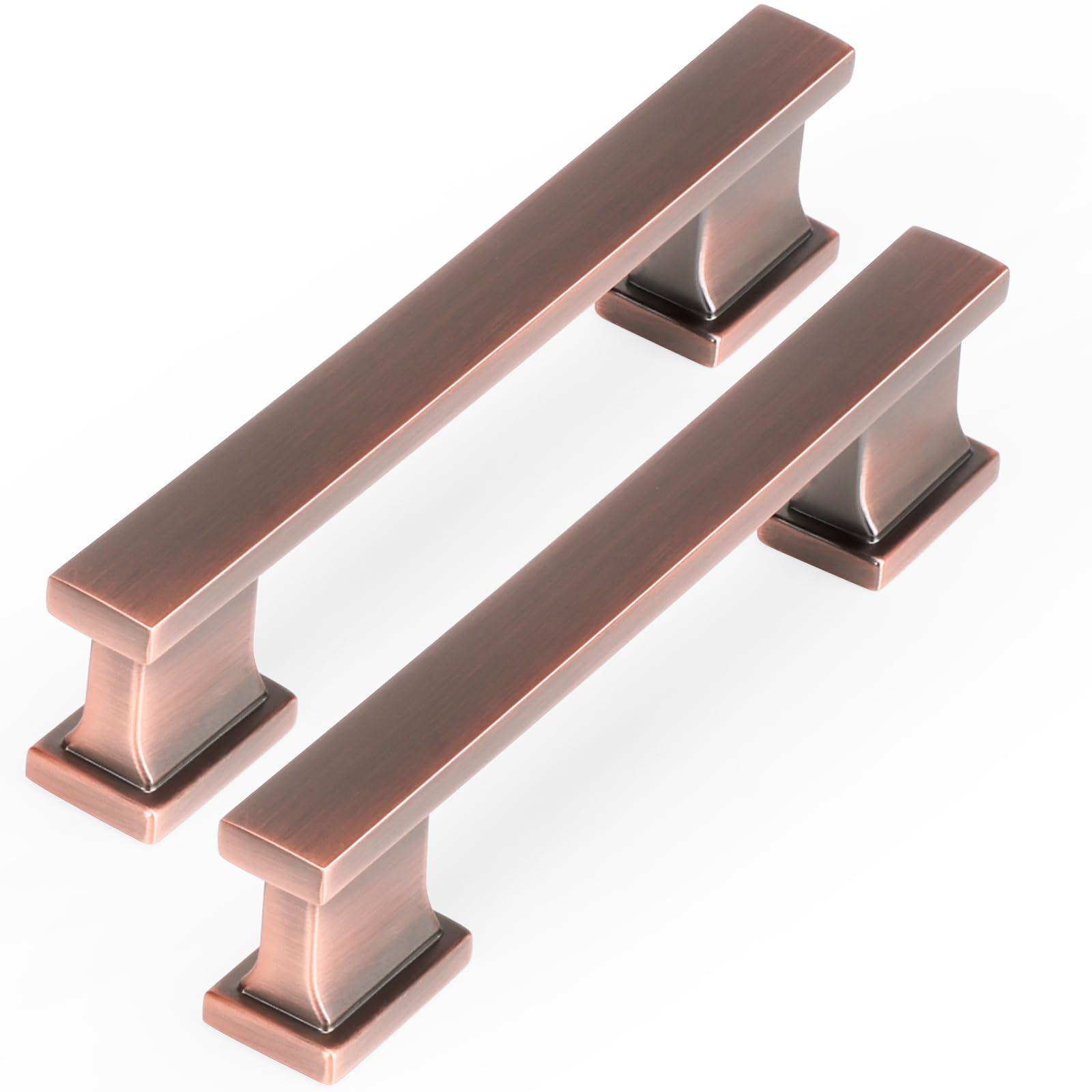 Maniglie per armadietti in rame antico spazzolato, 9,5 cm, in lega di zinco massiccio, quadrate, in rame antico, per cassetti, armadietti da cucina, credenze, cassetti, confezione da 10